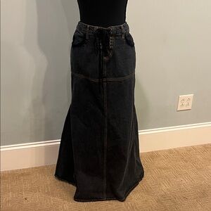 Lace-Up Black Denim Skirt